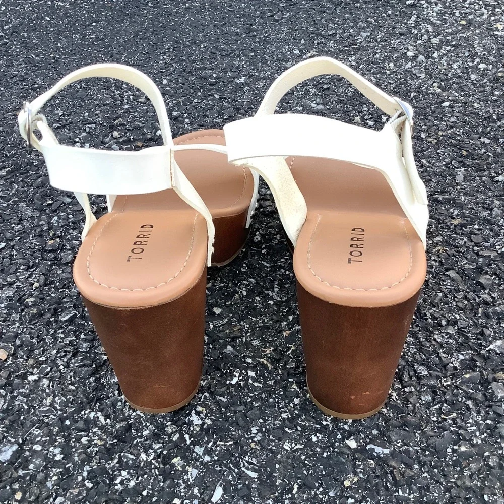 Torrid White Double Strap Wood Block Heel Platform Sandals Womens‎ 8W 12712491
